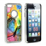 Wholesale iPhone 5 5S Butterfly Diamond Chrome Case (Rainbow MIX)